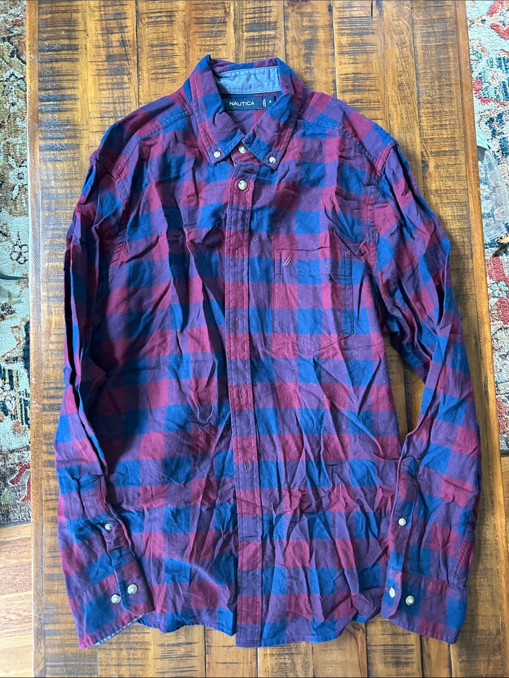 Nautica Men's Burgundy and Navy Plaid Button-Down Shirt